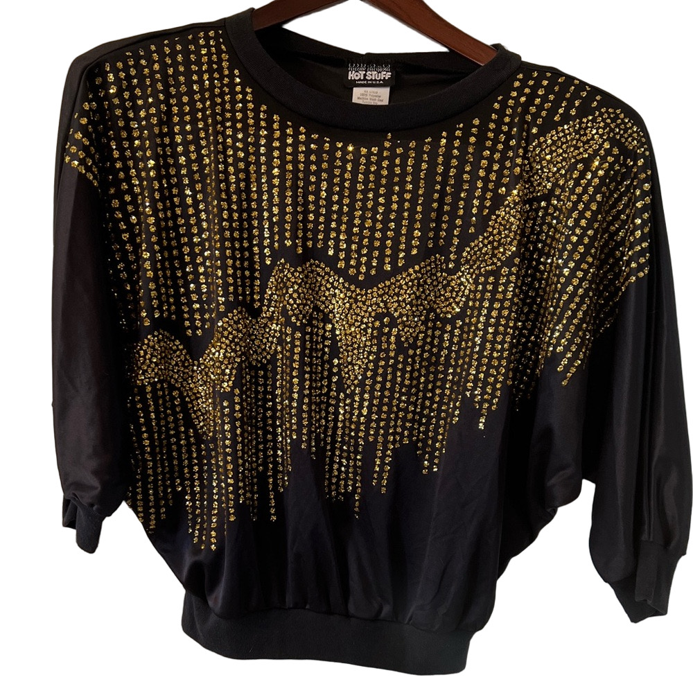 Vintage Hot‎ Stuff Black Top with Gold Details Medium